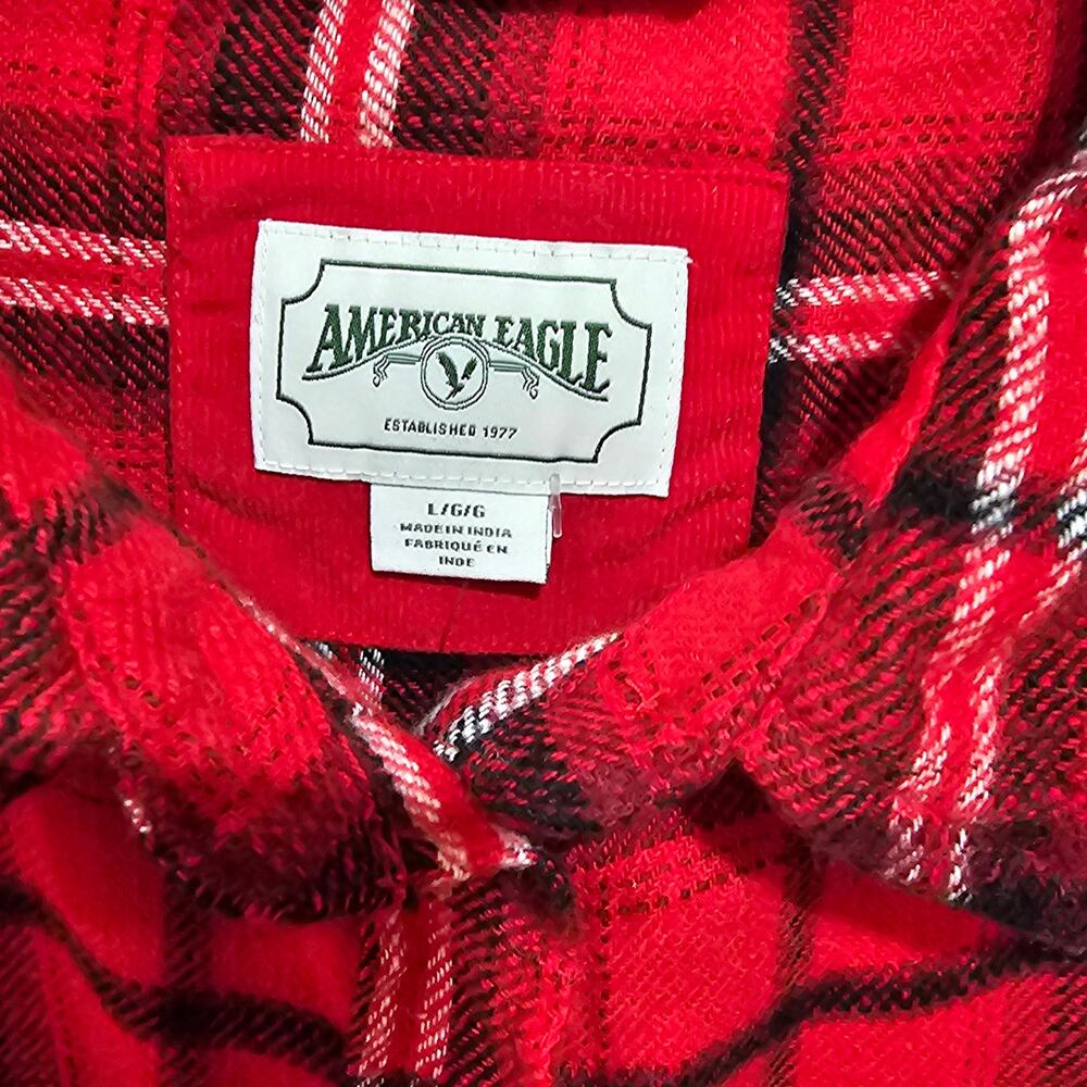 American Eagle Crop Flannel Button Down Red Plaid Top Size L - Picture 6 of 8